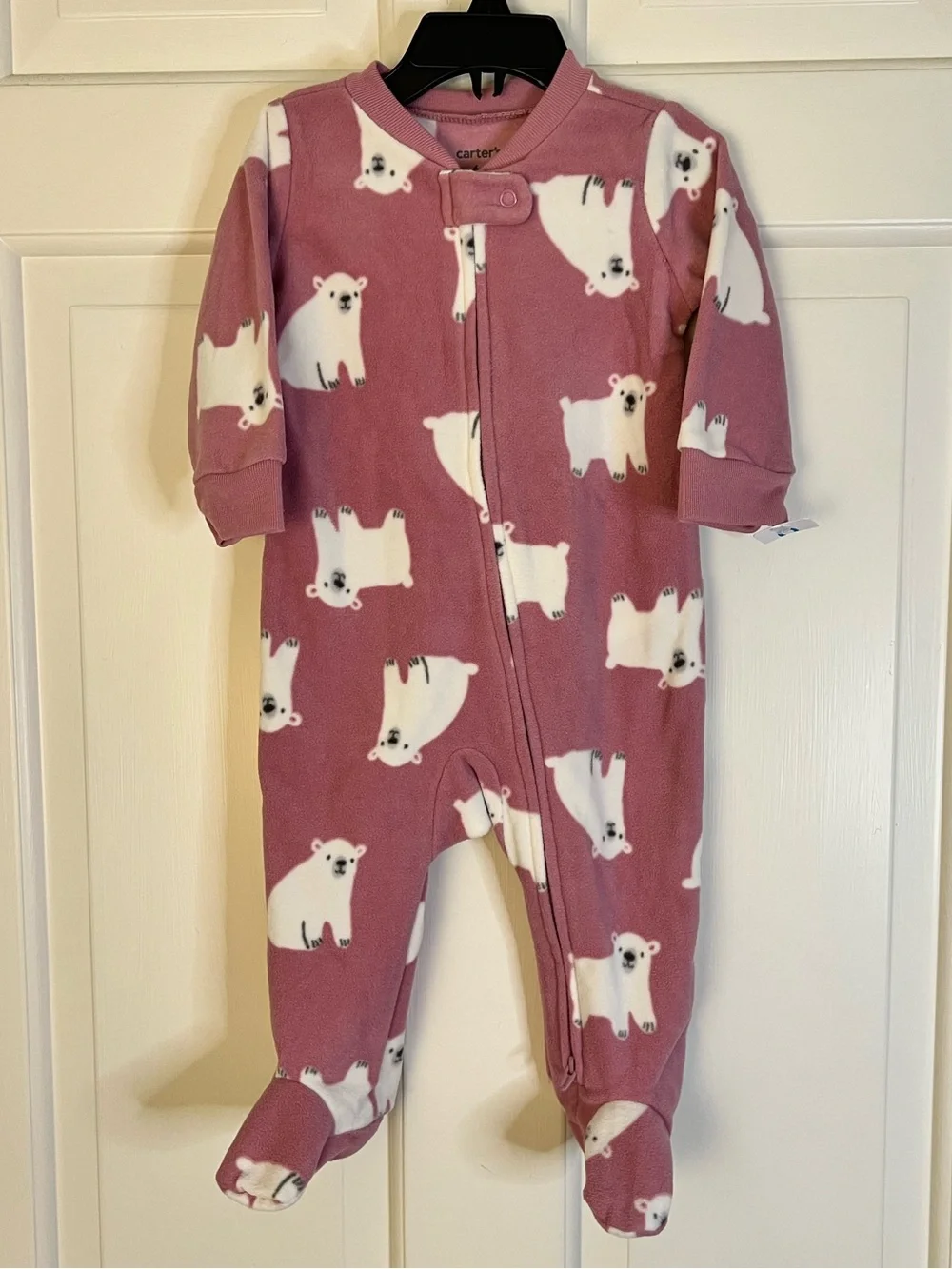 Carter's Dusty Rose Polar Bear Fleece Footed One-Piece NWOT